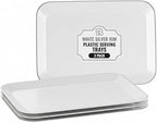 3 Pack Silver Plastic Serving Trays for Party - Silver Rim Serving Tray 8 x 11 Inch - Heavy Duty Dessert Trays for Food - Rectangular Party Serving Trays for Entertaining