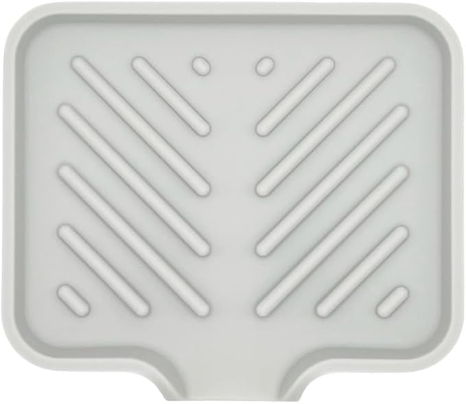 Happitasa Silicone Soap Dish Tray and Sponge Holder with Drain Chute and Feet | 3-Way Sloped Design | Bathroom and Kitchen Sink Organizer Caddy (Light Grey, 5"x4", 3.5 Ounces)