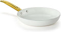 Holstein Housewares 8-Inch Ceramic Nonstick Frying Pan Skillet, Elegant White and Gold Color Handle - Golden Elegance for Every Kitchen