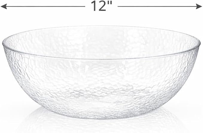 Lillian Collection Stunning Clear Plastic Round Hammered Bowl - 12" (1 Pc.) - Unique Textured Design - Perfect for Parties & Displays