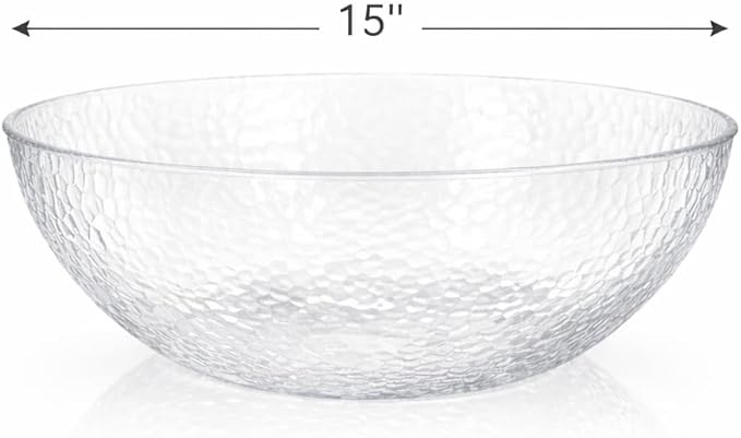 Lillian Collection Stunning Clear Plastic Round Hammered Bowl - 15" (4 Pc.) - Unique Textured Design - Perfect for Parties & Displays
