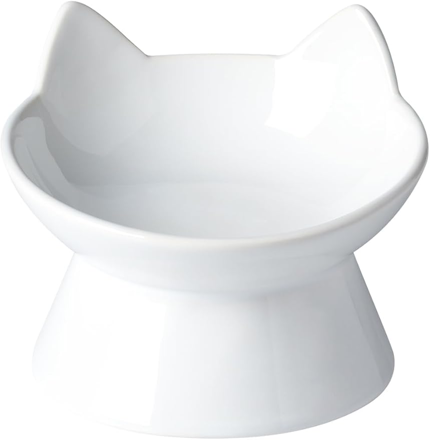 ABRUTY Cat Food Bowl, 5 OZ Ceramic Elevated Kitten Water Bowl, 15° Tilted Raised Pet Feeder, Anti Vomiting and Whisker Friendly Dishes for Fat Faced, Cat, Kitten, Small Dog