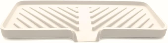 Happitasa Silicone Soap Dish Tray and Sponge Holder with Drain Chute and Feet | 3-Way Sloped Design | Bathroom and Kitchen Sink Organizer Caddy (Vanilla Cream, 10"x4", 7.8 Ounces)
