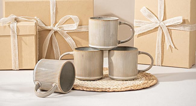 Coffee Mug Set for 4-12oz Ceramic Mugs for Coffee, Tea, Cocoa, Milk, Microwave & Dishwasher Safe, Stoneware Drinkware Set, Beige