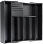 VaeFae Bamboo Silverware Drawer Organizer Kitchen, Expandable Utensil Organizer with Knife Block, Cutlery Tray with Divider, Multifunctional Drawer Organizer (Black)