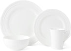 Mikasa Ciara 16 Piece Bone China Dinnerware Set, Service for 4, Lightweight and Durable Plates Bowls and Mugs, Elegant White Dinnerware for Everyday Use
