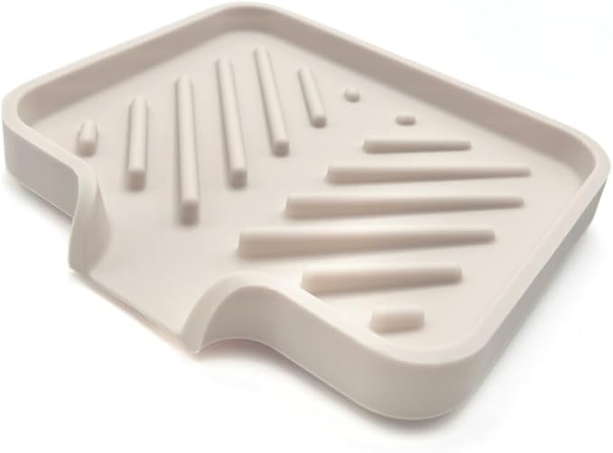 Happitasa Silicone Soap Dish Tray and Sponge Holder with Drain Chute and Feet | 3-Way Sloped Design | Bathroom and Kitchen Sink Organizer Caddy (Vanilla Cream, 5"x4", 3.5 Ounces)