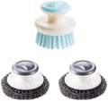2Pcs Stainless Steel Wool Scrubber with Handle and 1 Pcs Dish Brush,Heavy Duty Pot Scrubbers Dish Scrubber Cleaning Brush Wash for Kitchen Pots, Grills, Pans, Sink (1+2)