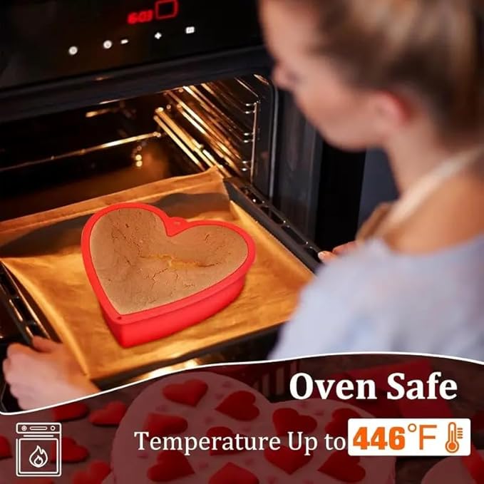 3 PCS Silicone Heart Shaped Cake Pans 4 6 8 Inch Nonstick Silicone Heart Baking Mold Reusable Food Grade Mold for Baking Brownie Valentine Mother Wedding Birthday Day(Red)