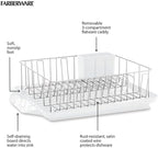 Farberware Classic Large Rust Resistant Full Dishrack with Removable 3 Compartment Flatware Caddy, Andlged Drain Board, 3-Piece, White