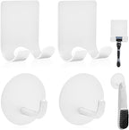 Diesisa Razor Holder for Shower + Adhesive Wall Hooks, Premium 304 Stainless Steel Shower Razor Holder with Heavy Duty Waterproof Sticky Hooks for Hanging Towels, Coat, hat (2+2 Pack)-White