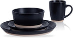 Stone Lain Jules Stoneware 16-Piece Dinnerware Set, Plates and Bowls, Service for 4, Black, Microwave & Dishwasher Safe