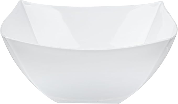 Restaurantware Moderna 8 Ounce Fancy Plastic Bowls 10 Square Disposable Salad Bowls - Durable Heavy-duty White Plastic Bowls For Warm And Cold Foods (Pack of 3)