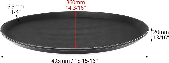 QWORK 16-Inch Round Non-Slip Serving Trays – 4 Pack Rubber Surface Plastic Tray Set for Restaurant, Café & Bar