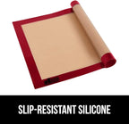 GORILLA GRIP Food Grade Reusable Nonstick Silicone Baking Mat, 16.5x11.87, Half Sheet 2PK, Oven Safe Cookie Sheet Liners, Up to 500 Degrees, No Mess Easy Clean Pastry Mats, Kitchen Essentials, Red