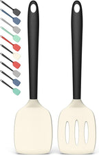 Coukre 2 Pack Silicone Spatula Set, High Heat Resistant, BPA Free Kitchen Spatula, Solid & Slotted Turner for Non-Stick Pans, Sautéing, and Flipping (2, Beige)