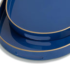 MAONAME Blue Serving Trays with Handles, Oval Decorative Tray for Coffee Table, Nesting Trays Set of 2, Plastic Vanity Tray for Ottoman, Living Room