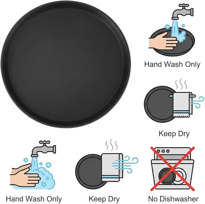 QWORK 16-Inch Round Non-Slip Serving Trays – 4 Pack Rubber Surface Plastic Tray Set for Restaurant, Café & Bar