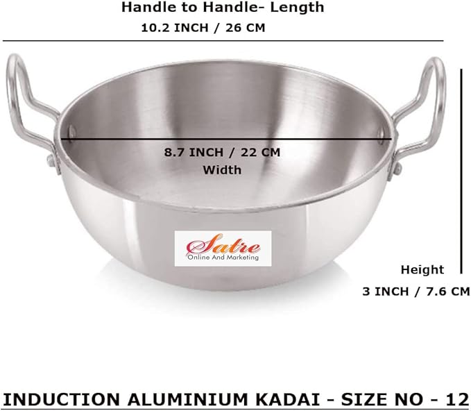 Satre Online and Marketing Aluminium Kadai Size No-12, Kadhai Frying Pan,Thickness 4 mm -Color-Silver