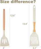 Kitchen Utensils Set - 34 PCS Non-Stick Silicone Cooking Utensils Set Spatula Set with Holder, Wooden Handle Spoon,Brush,Whisk Kitchen Gadgets Tools Set for Nonstick Cookware (Khaki-34P)
