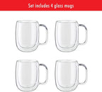 ZWILLING Sorrento Plus 4-pc Double-Wall Glass, Insulated Coffee Mug, 12-oz, 355ml, Clear