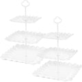 2 Pack of Plastic Square Dessert Cupcake Stand, 3 Tier Cup Cake Holder Tower for Tea Party/Birthday/Wedding, Plastic Tiered Serving Tray (White)