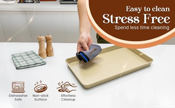 8 Piece Nonstick Stackable Bakeware Set - 8 Piece Nonstick Bakeware Set - Easy Storage, 450°F Oven Safe, Durable Design, Muffin, Loaf, Baking Sheets, Round & Square Pan, Roaster; BPA-Free (Beige)
