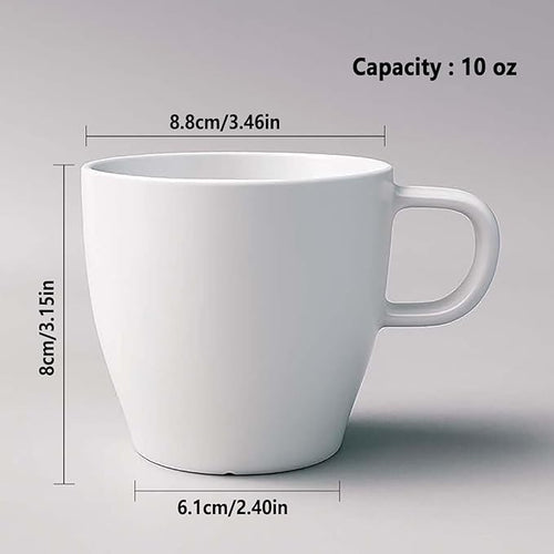 6-Pack 10oz Unbreakable Coffee Mugs, Microwave Safe Premium Drinkware (Up to 320℉), Lightweight Shatterproof White Cups for Keurig, Kids, RV & Camping, BPA-Free (White)