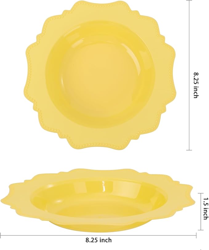 COLOSUS Yellow Plastic Party Bowls (60 Pack) 12 Oz Disposable Soup/Salad Bowl, Fancy Shatterproof Dinnerware for Catering, Holidays, Weddings, and Everyday Use