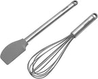 Farberware Professional 2 Piece Baking Set with Stainless Steel Wire Whisk and Stanless Steel Handle, Grey Silicone Head Spatulas For Beating, Blending, Mixing, and Scraping