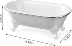 6.5" Ceramic Mini Decorative Clawfoot Bathtub Bar Soap Dish, Kitchen Sponge Holder and Shower Tray for Bathroom, 1 Pack (White Silver Rim)