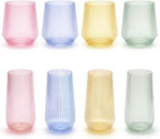 Oojami 48 Pack Ribbed Origami Ripple Plastic Glasses, 24 Stemless 9oz Champagne Flutes & 24 12oz Wine Cups – BPA-Free Disposable Shatterproof Drinkware for Weddings, Parties, Bars & Events (Clear)