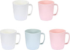 Coffee Mugs Set of 5, 10 Ounce Unbreakable Plastic Cups With Handle, 3 Basic Colors, Dishwasher Safe