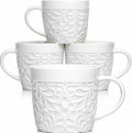 25DOL 16 oz Ceramic Coffee Mugs Set of 4 – Embossed Nature-Inspired Design, Comfortable Grip Handle – Large Latte & Tea Cups, Modern Farmhouse Style – Microwave & Dishwasher Safe