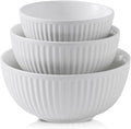 HASENSE Ceramic Ribbed Nesting White Bowls 1.5/1/0.5 Qt For Kitchen, Cooking, Baking and Serving Salad Bowls for Pasta, Small Mixing Bowls of 3, Modern Space Saving Dishes for Kitchen