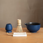 6-pcs Japanese Matcha Whisk Set, Handmade Ceramic Matcha Set with Bowl(Chawan),Bamboo Whisk(Chasen) and Holder, Scoop, Sifter & Tea Towel,Matcha Kit for Ceremony (Cobalt Blue)