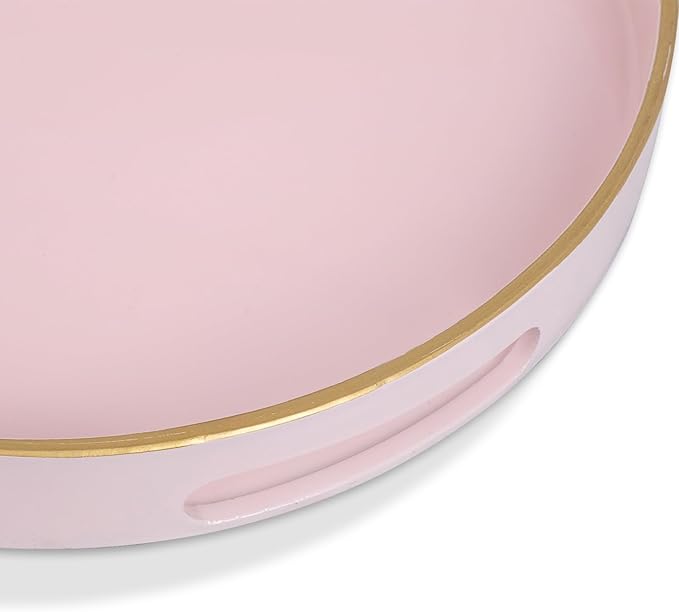 MAONAME Pink Decorative Tray, Oval Serving Tray with Handles, Plastic Trays for Coffee Table, Ottoman Trays for Living Room, Bathroom, 15.6" X 10.6" X 1.4"