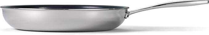 Tramontina Signature 12-Inch Tri-Ply Clad Stainless Steel Large Frying Pan with Ceramic Non Stick Interior, Induction-Ready Nonstick Skillet, Oven-Safe, Made in Brazil