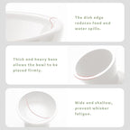 CEEFU 2 Elevated Ceramic Cat Bowls Extra Wide for Food & Water – Whisker Fatigue Shallow Food Dish, Lead & Cadmium-Free, Raised Height for Cats and Dogs, Two Different Depth Bowls, White