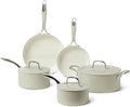 Amazon Basics Ceramic Nonstick Cookware, 8-Piece Set of Pots and Pans, Dishwasher and Oven-Safe, All Cooktop Induction Friendly, Linen Gray