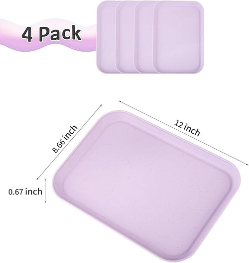 4 Pack Purple Plastic Serving Trays for Party Serving Food - Rectangular, 8.66 by 12 in, Heavy Duty Dessert Trays for Food Erving Platters for Party Tray Decor Veggie,Snack