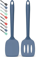 Coukre 2 Pack Silicone Spatula Set, High Heat Resistant, BPA Free Kitchen Spatula, Solid & Slotted Turner for Non-Stick Pans, Sautéing, and Flipping (2, PureDarkBlue)