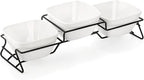 ZENFUN 10 oz Square Bowl Chip & Dip Serving Set, Pocelain Ramekin Bowls with Metal Rack Stand, White Small Serving Dishes, Condiment Serving Tray for Entertaining, Party, Buffets, Christmas