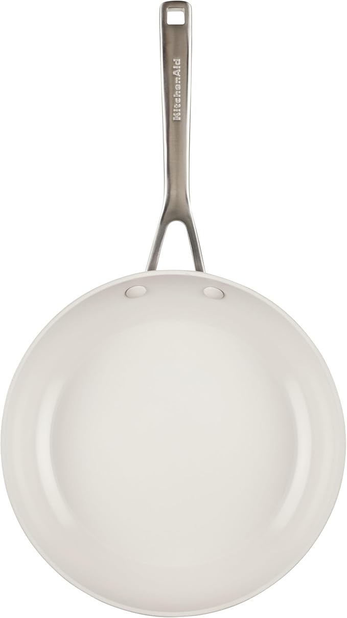 KitchenAid Hard Anodized Ceramic Induction Nonstick Cookware 2-Piece Frying Pans/Skillet Set, Dishwasher Safe, 8.25 Inch and 10 Inch Non Stick Fry Pans with Stainless Steel Handles - Porcelain White