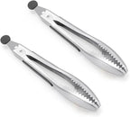Stainless Steel Kitchen Tongs 2-Piece Set, 8.8-Inch Food Tongs, High Temperature Resistant, with Non-Slip Teeth And Non-Slip Strips, Suitable for Cooking And Grilling (Grip And Stir Food Ice Cubes)