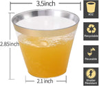 I00000 200 Pack Gold Plastic Cups, 9 Oz Elegant Clear Plastic Cups Gold Rimmed Disposable Wine Glasses Fancy Disposable Party Cup Wedding Cup Drinking Tumblers Cocktail Glasses Perfect for Party