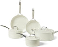 Amazon Basics Ceramic Nonstick Cookware, 8-Piece Set of Pots and Pans, Dishwasher and Oven-Safe, All Cooktop Induction Friendly, Ivory