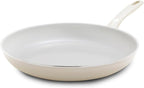 GreenPan Dover 12” Frying Pan Skillet, Non-Toxic PFAS-Free PFOA-Free Ceramic Nonstick Coating, Sear Saute Fry Egg Omlete, Dishwasher & Oven Safe, Stay Cool Handle, Easy Pour Rims, Cream White