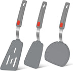 Silicone Spatula Turner Set of 3, Beijiyi 600°F Heat Resistant Cooking Spatulas for Nonstick Cookware, Large Flexible Kitchen Utensils BPA Free Rubber Spatula Set for Egg, Pancake, Fish (Gray)