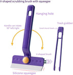 Lightweight Scraper Cleaning Brush with Hard Bristles and Built-in Garbage Holder, Multi-Surface Cleaner for Kitchen Sink, Bathroom Tub, Glass Stove Top, Tabletop, and Hard-to-Reach Floor Crevices